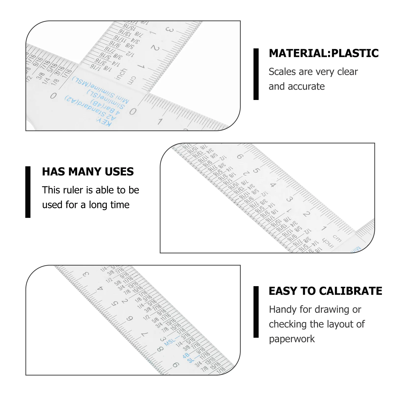 Professional Ruler Transparent Plastic Academic Design Ruler for Engineers Students Artists Drafting Supplies