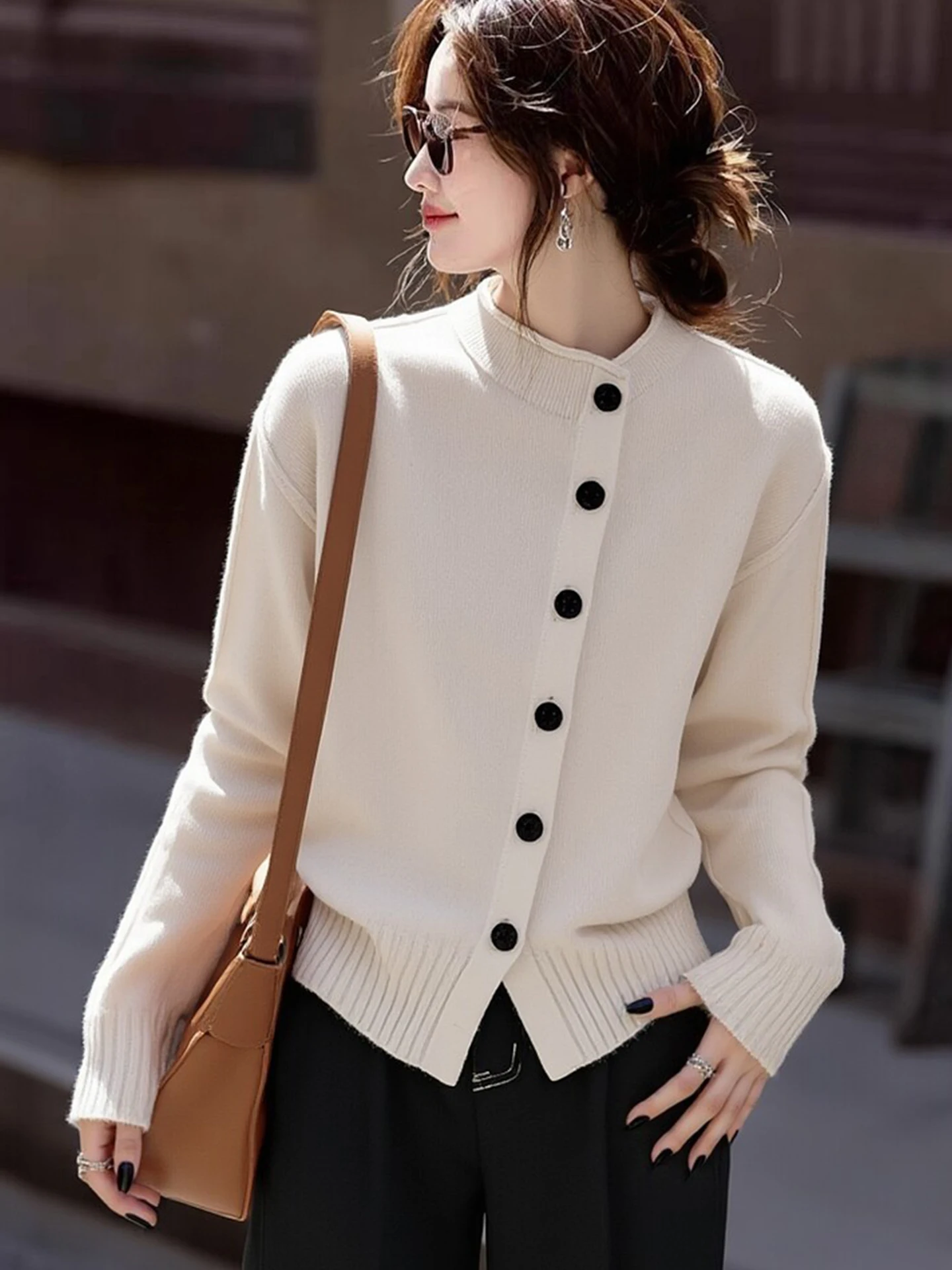 Loose Camere Knitwear Single Button Lazy Loose Feeling Long Sve Faionable Sweater Korean Sle Commute Warmth Winter W...
