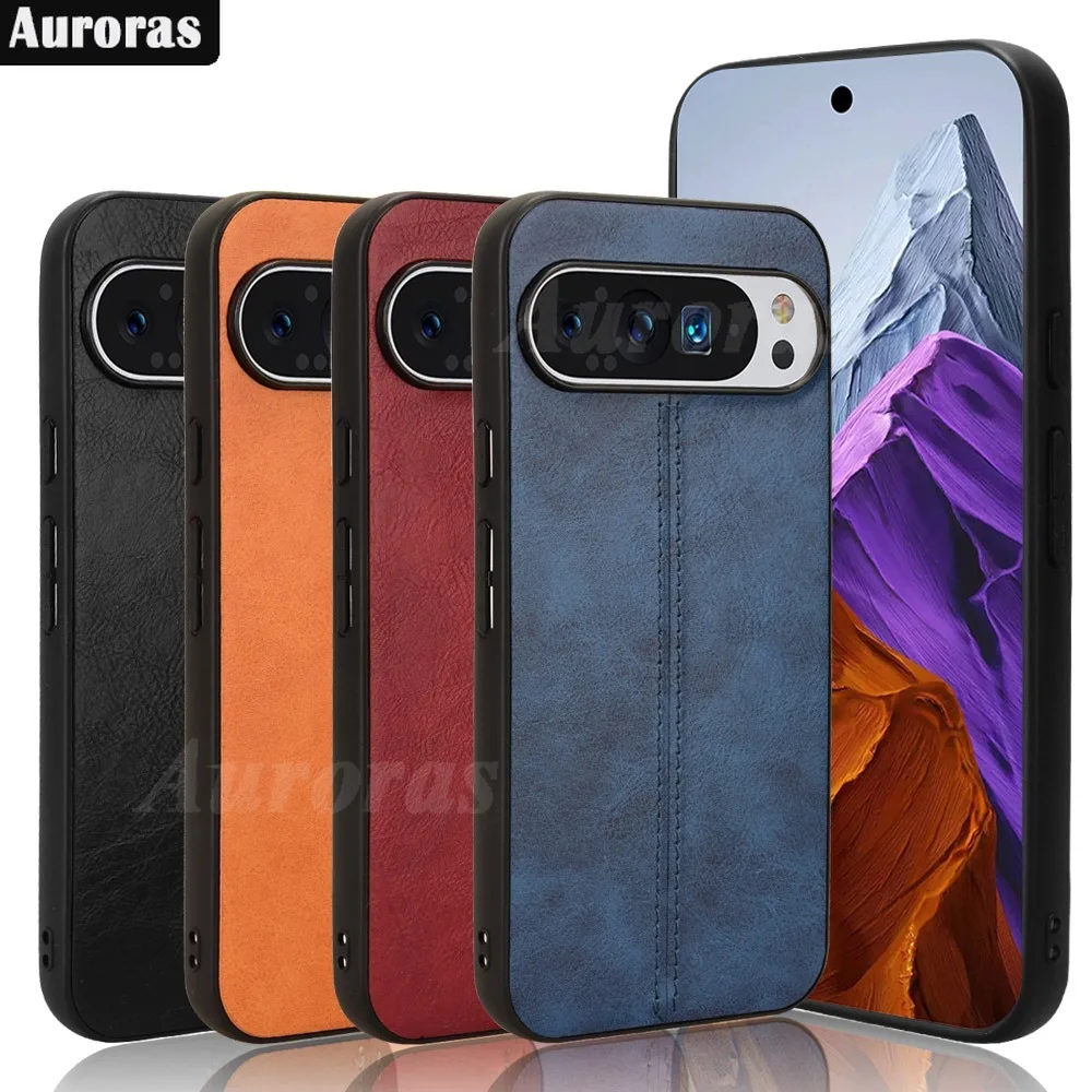 Auroras per Google Pixel 9 Case Retro linee di pelle di vitello guscio dello schermo pieghevole in pelle per Google Pixel 9 Pro Cover