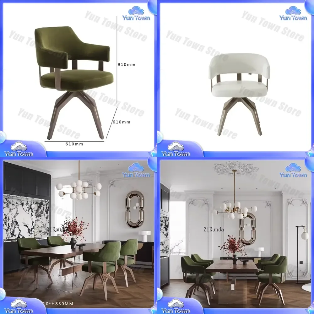 Italian Light Luxury Leisure Soft Back Chair for Villa Home Dining Room Rotating Armrest Chair Modern Living Room Furniture