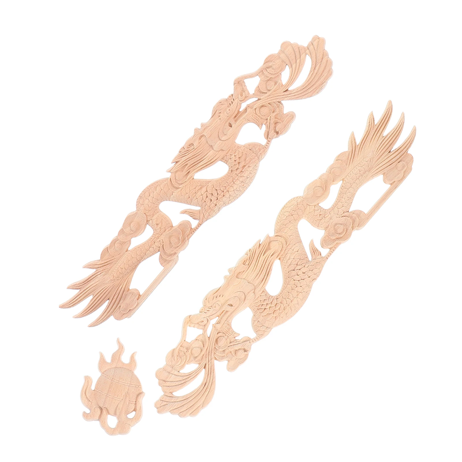 

2Pcs Wooden Onlay Carved Dragon and Pearl Motif for Cabinet Wardrobe Door Decoration Elegant Home Interior Enhancement Detailing