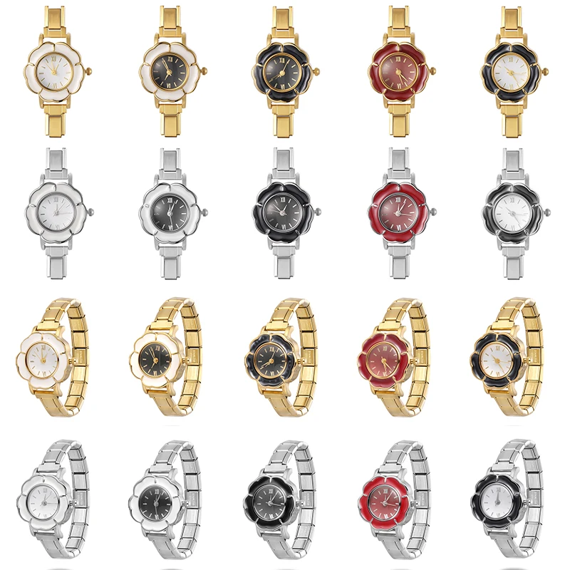 New Vintage Fashion Women's Flower Shape Stainless Steel Watch Bracelet  Fit 9mm DIY Italian Charm Bangle Jewelry Gifts