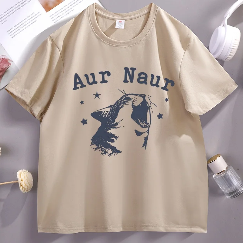 

Aur Naur Cat T-shirt Funny Women's Short Sleeve Tshirt Cute Cat Mama T Shirt Humorous Retro Cat Lover Tee Unisex Streetwear