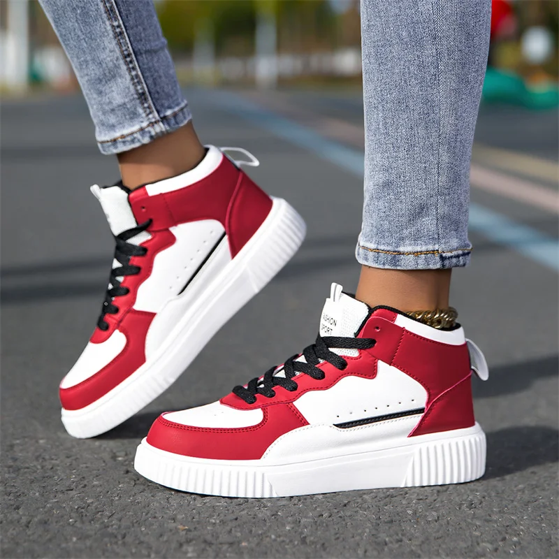 

ELUVA Leather Sports Woman Casual Shoes Man Lightweight High Top Shoes Platform White Sneakers Men Outdoor Skateboard Shoes