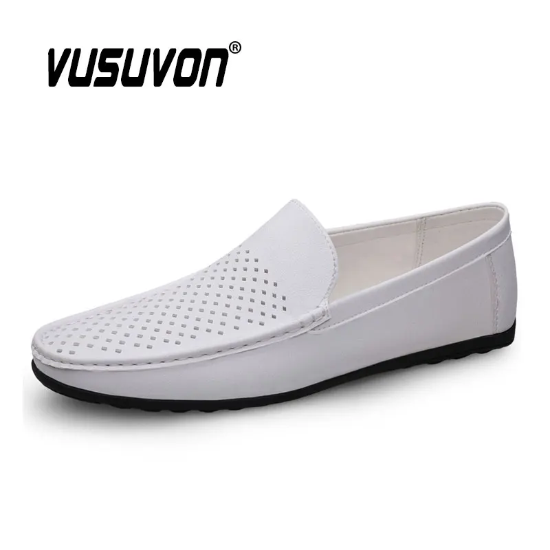 Fashion Summer Style Soft Men Loafers PU Leather High Quality Flat Casual Breathable White Black Driving Shoes