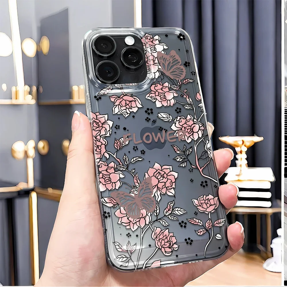 

Чехол для телефона с букетом животных и бантом для iPhone 16, 15, 14, 13, 12, 11 Pro Max 8, 7 Plus XR XS X SE, противоударный прозрачный мягкий чехол