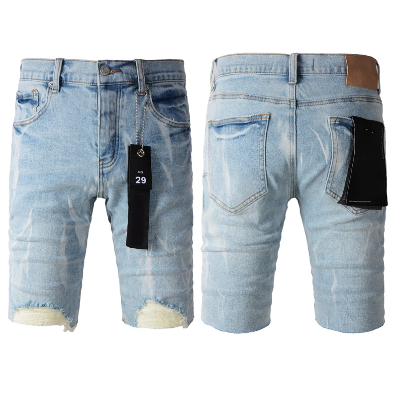 

Summer American Purple Good Quality Everyday Fashion Slim Shorts Men's Women's Casual High Quality Light Blue Denim Shorts