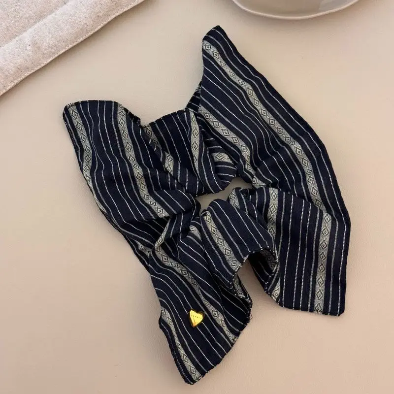 1pc Forest style retro striped square large intestine hair ring square scarf hair rope new style tie head rubber band image 4