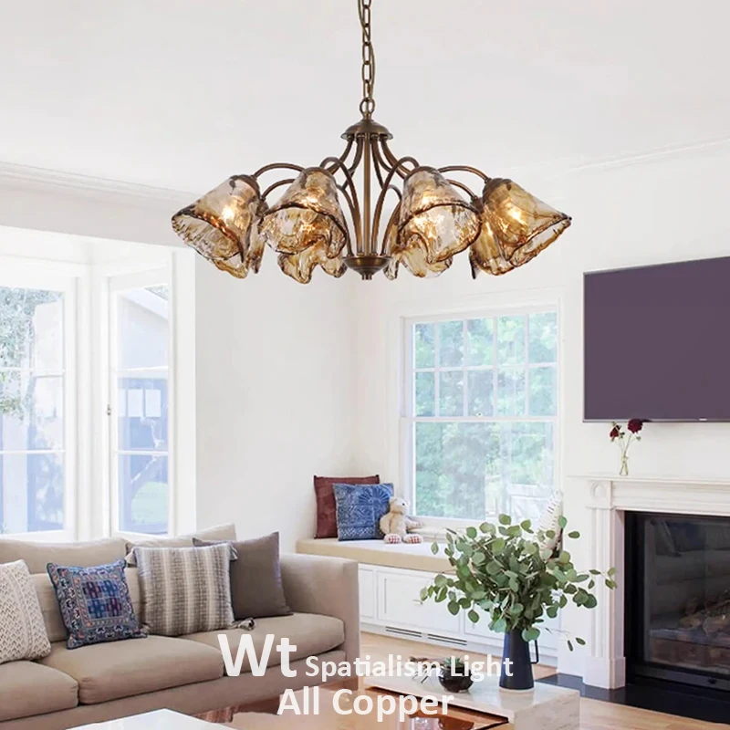 Copper Chandelier For Living Room Bedroom Dining Room Kitchen Villa Luxury Retro Style Art Smoked