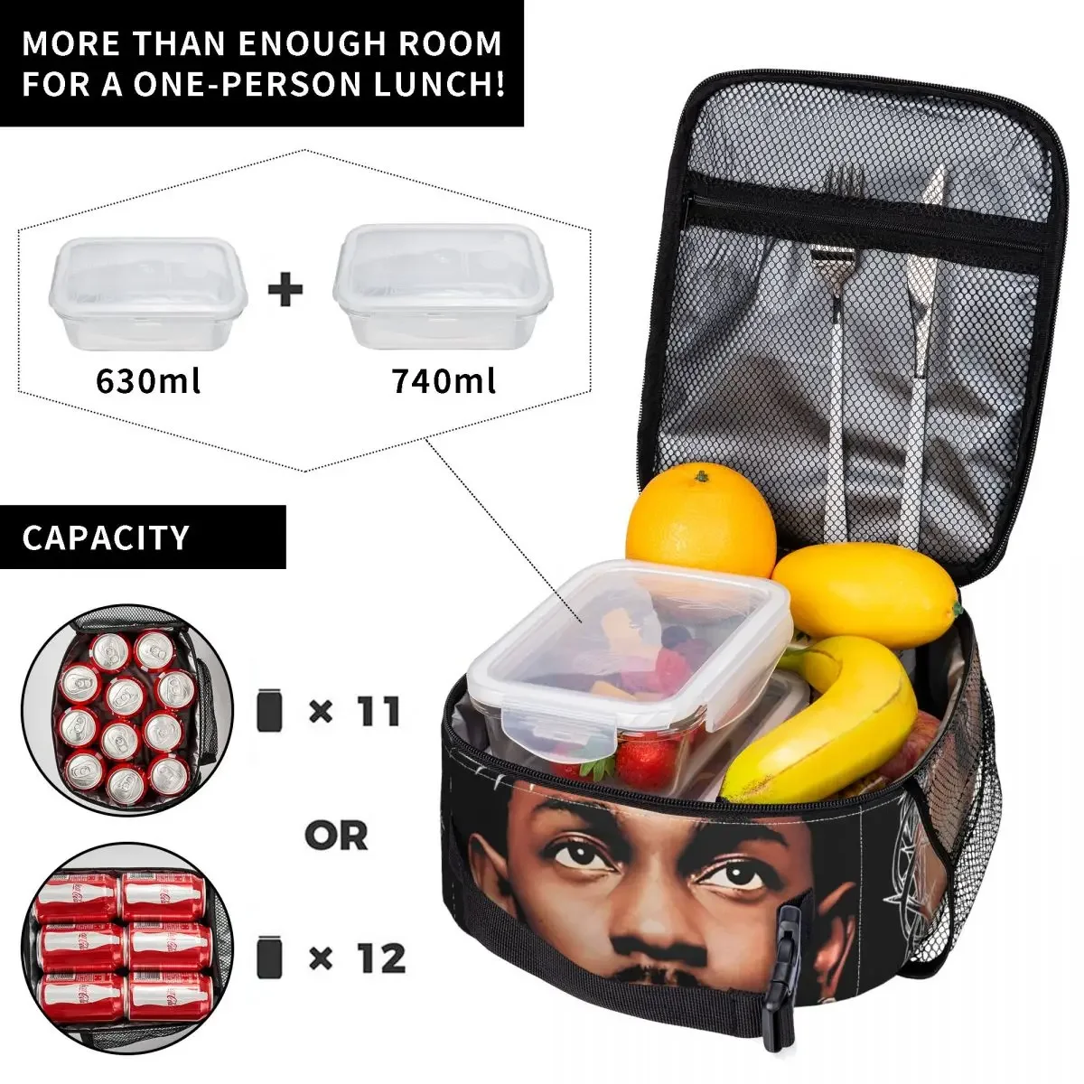 Kendrick Lamar Good Kid M.A.A.D City 90s Merch Insulated Lunch Bag For Work Food Container Portable Cooler Thermal Lunch Boxes