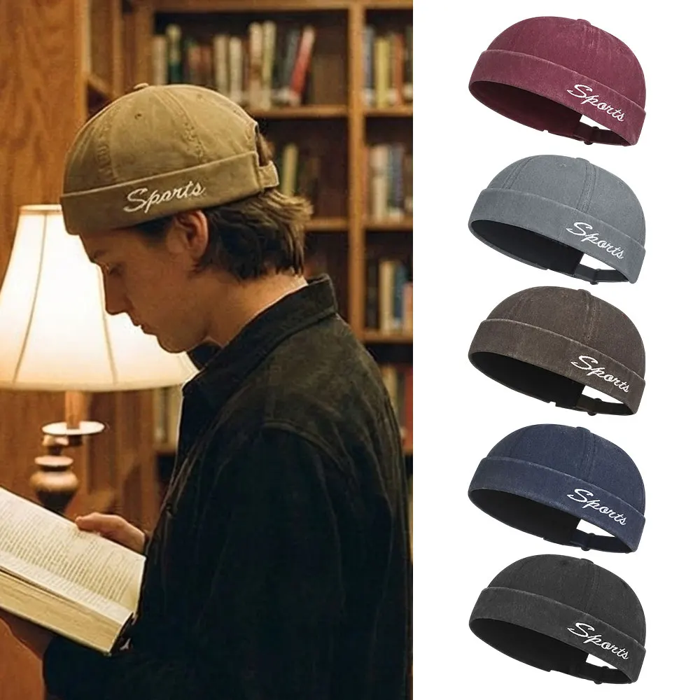 

Vintage Letter Embroidery Docker Caps Breathable Brimless Hat Hip Hop Landlord Hat adjustable Unisex Skullies Beanie Dome Caps