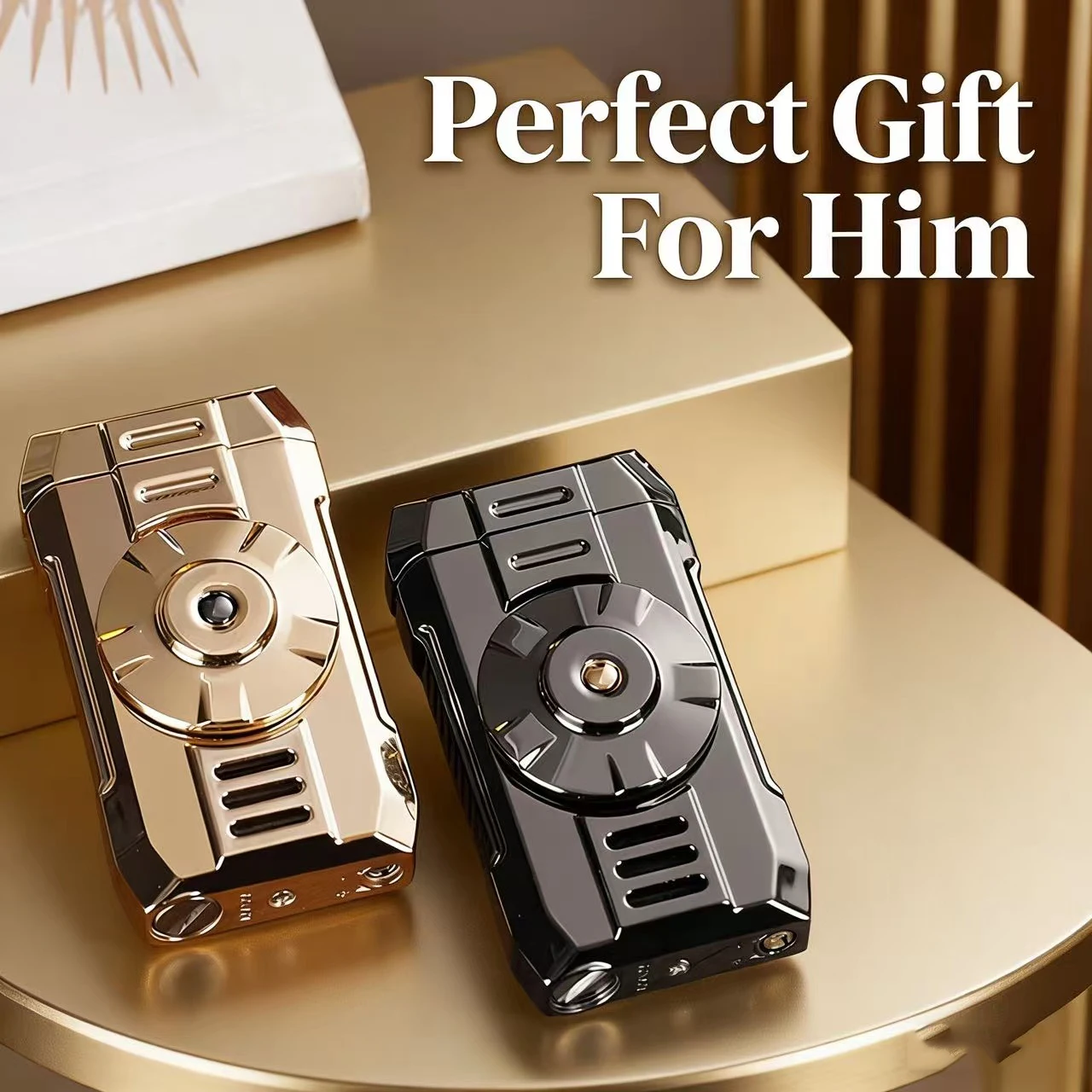 Electronic Induction Rotating Gyro Lighter, Creative Fingertip Decompression Mecha Gyro, Windproof Butane Lighter
