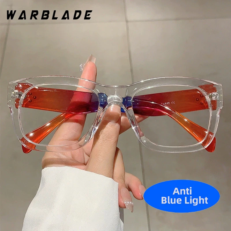 

Fashion Rice Nail Decorate Square Rainbow Optical Women Glasses Brand Designer Computer Games Reading Anti-Blue Light Eyewear