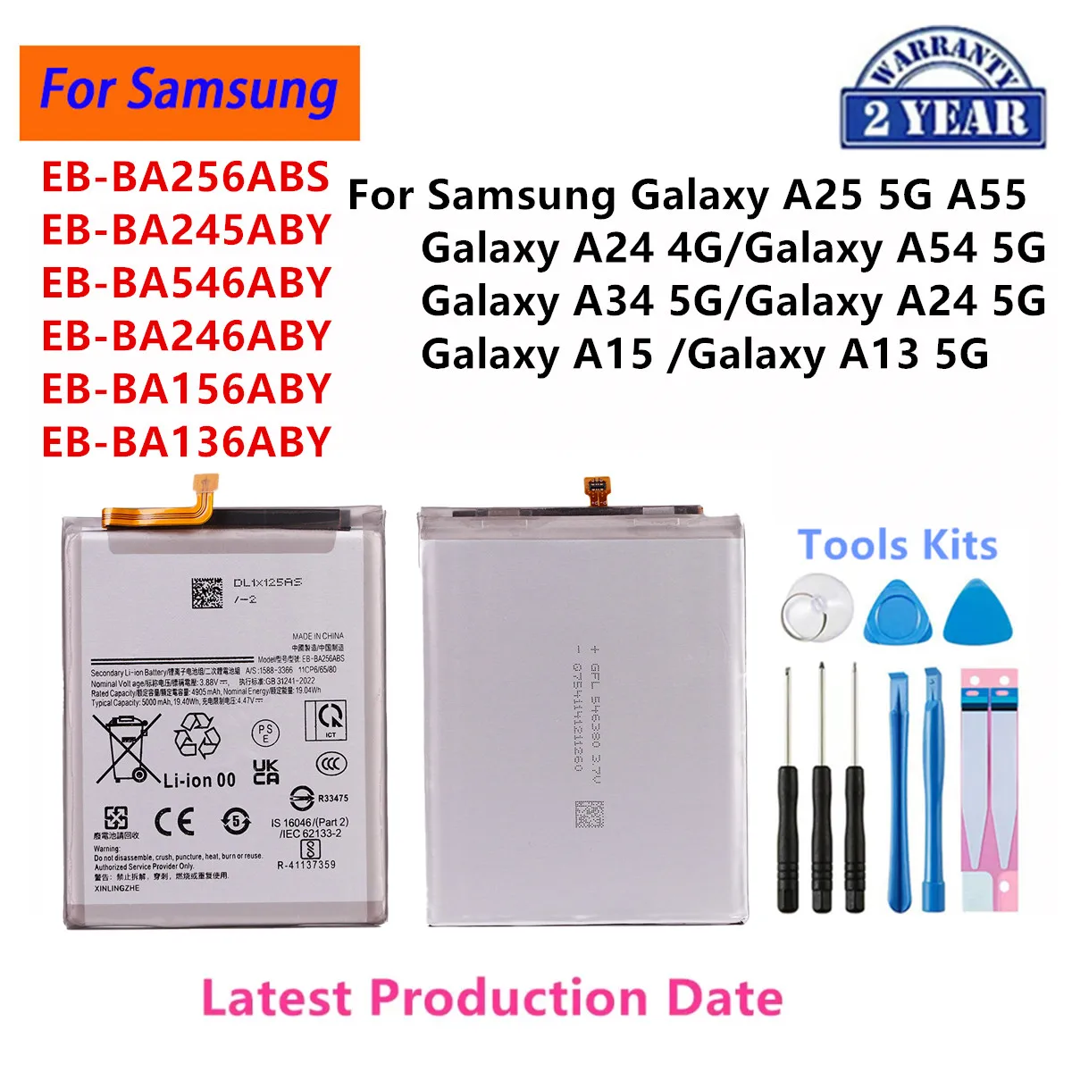 

EB-BA256ABS BA245ABY EB-BA546ABY BA246ABY BA156ABY EB-BA136ABY Battery For Samsung Galaxy A25 A55 A24 A34 5G Galaxy A15 A13