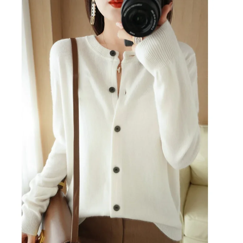 Women Sweater 2024 Autumn Winter Cardigans O-neck Single Breasted Short Slim Lady Knitwear Tops Solid Korean Femme Cardigans