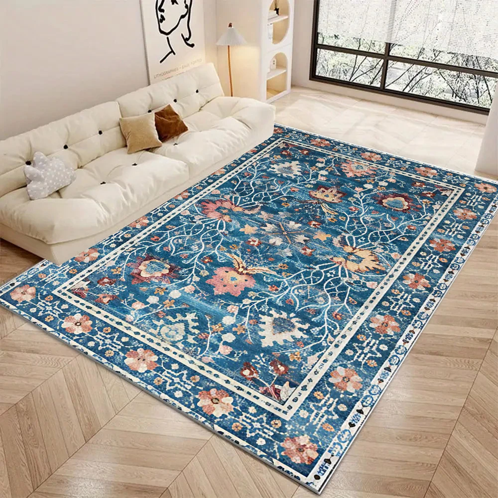 Vintage Bohemian Floral Area Rug Antique Distressed Flower Pattern Floor Carpet for Living Room Bedroom Home Decor