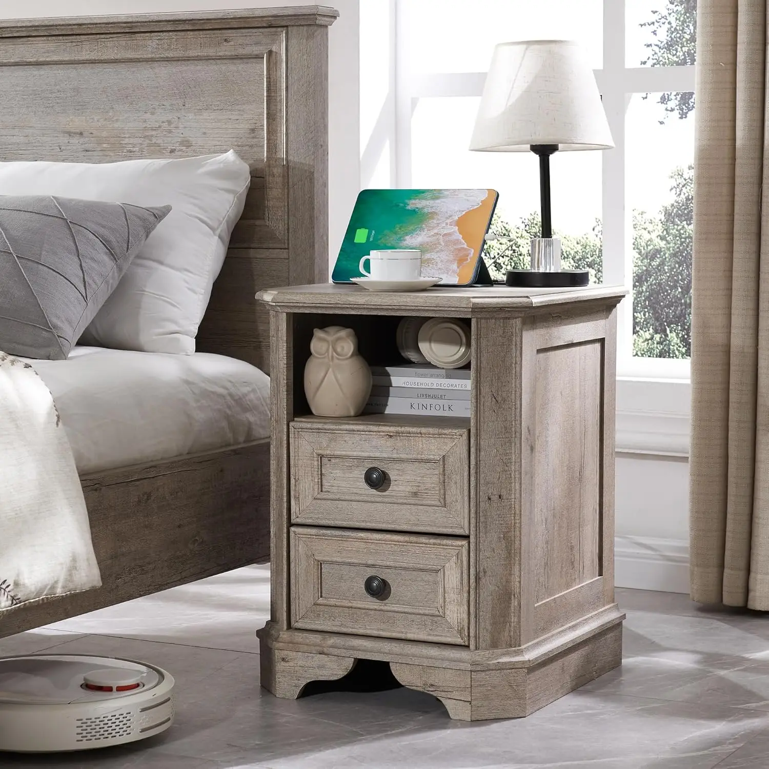 Farmhouse Nightstand with Charging Station, 18