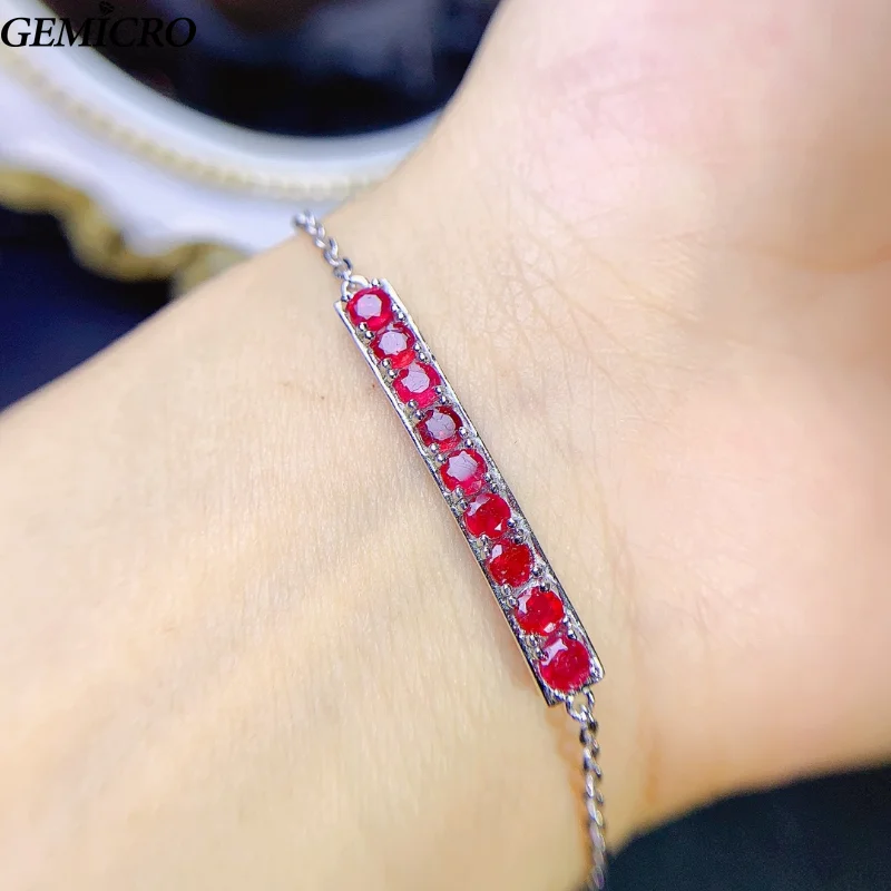 

S925 Sterling Silver Genuine Natural Ruby Tennis Bracelet for Women Fine Elegant Jewelry as Wedding Engagement Anniversary Gift