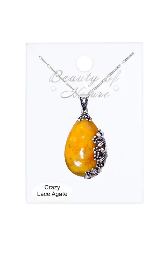 Natural Gemstone Crazy Lace Agate Floral Pendant Necklace