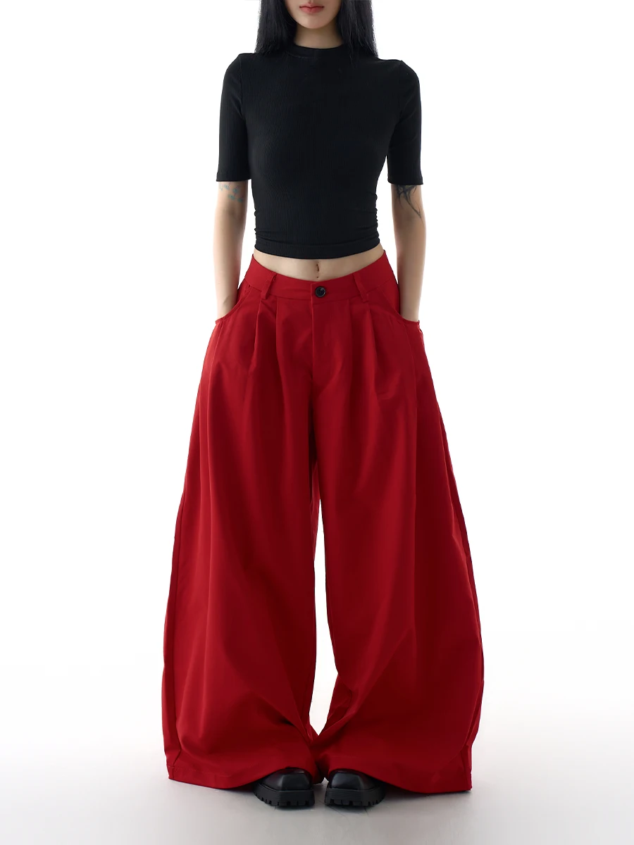 

ZHISILAO новые красные широкие брюки женские повседневные свободные брюки-карго осень 2025 уличная одежда