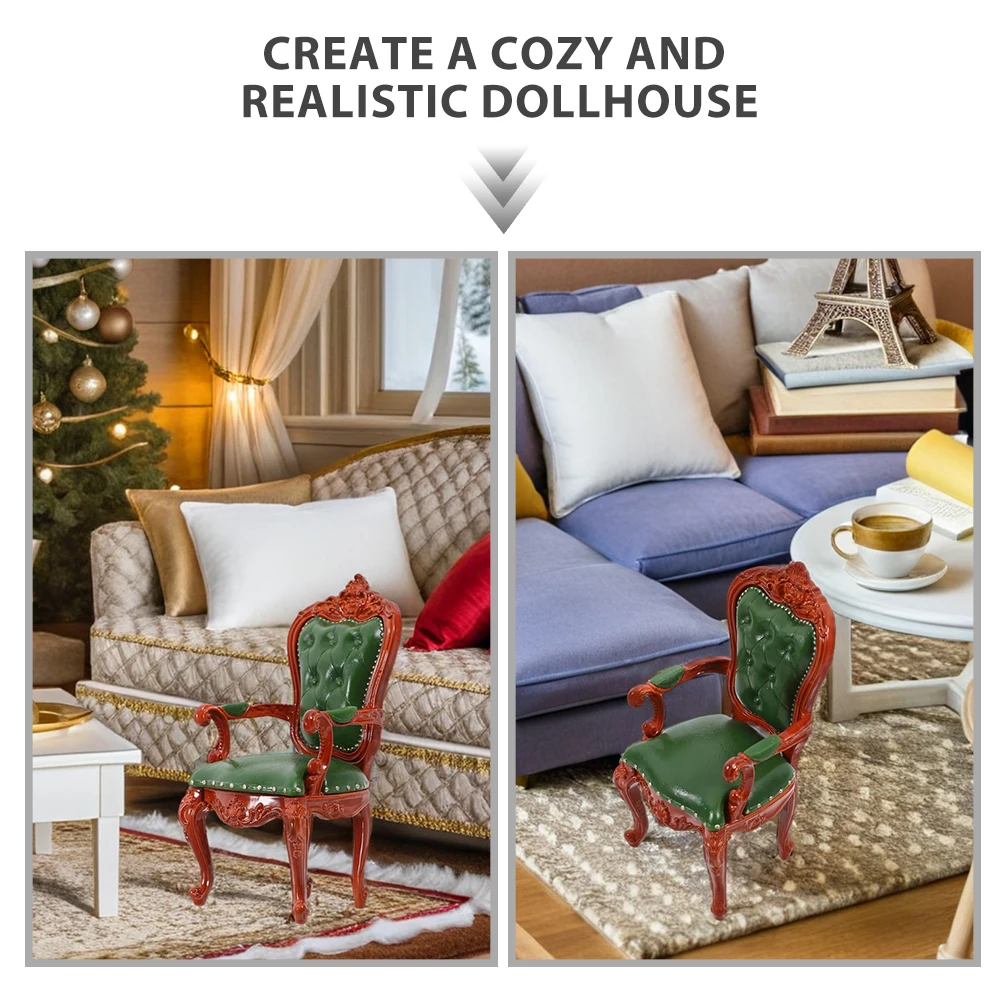 2pcs Miniature Vintage Furniture 1:12 Scale Tiny Wooden Armchair For Dollhouse Living Room Decor Miniature Chairs Simulation