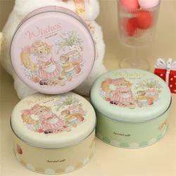 Round Empty Tin Box Cartoon Rabbit Metal Storage Box Candy Boxes  Wedding Favor Cookie Organizer Container Home Decorative
