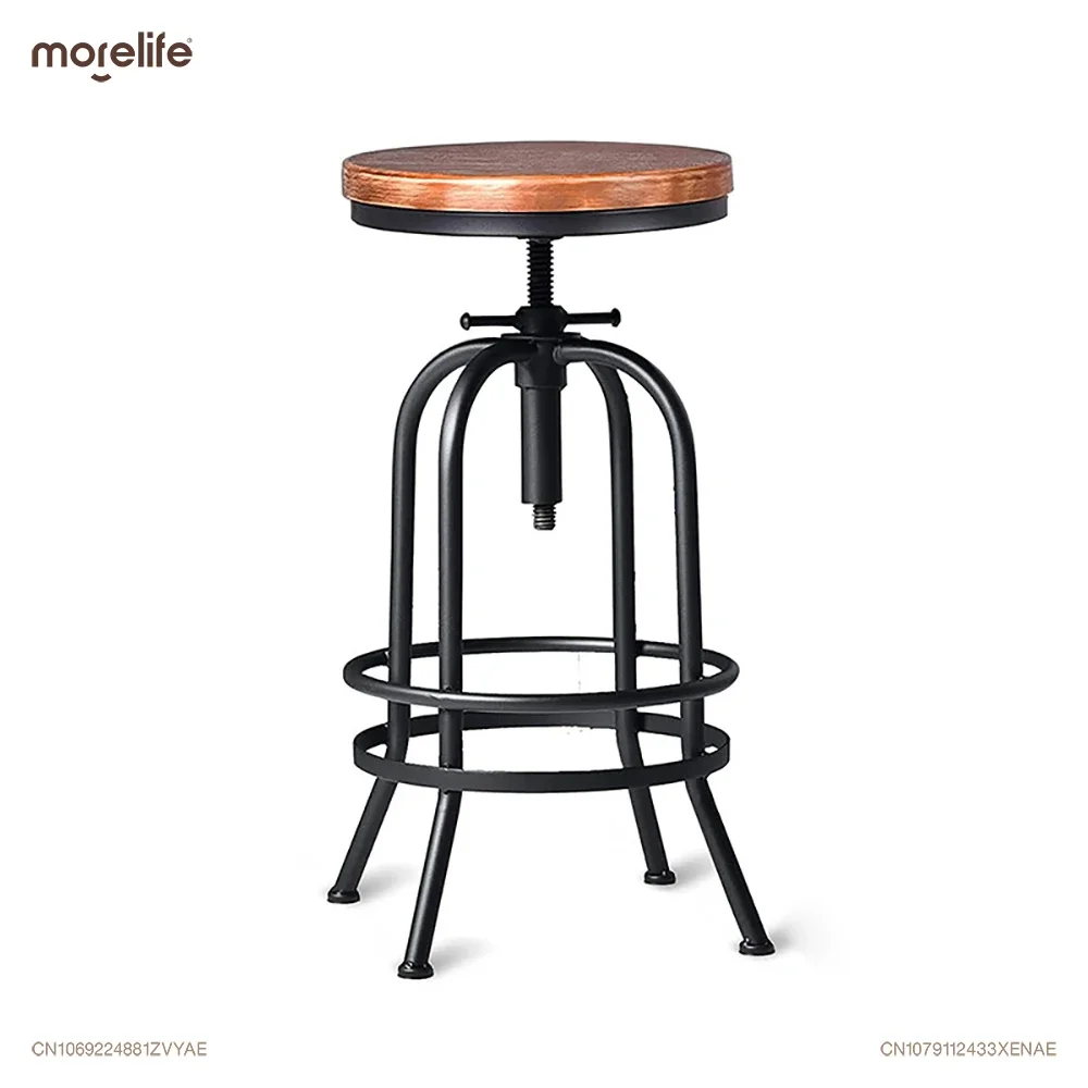 Industrial Style Iron Art Bar Chairs Living Room Creative Counter Stools Raised Lowered Solid Wood High Legged Stool Furniture