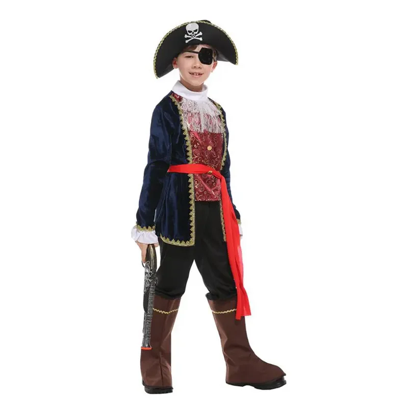 Crianças criança um olho deluxe pirata capitão gancho bucaneiro trajes para meninos halloween carnaval masquerade mardi gras festa outfit