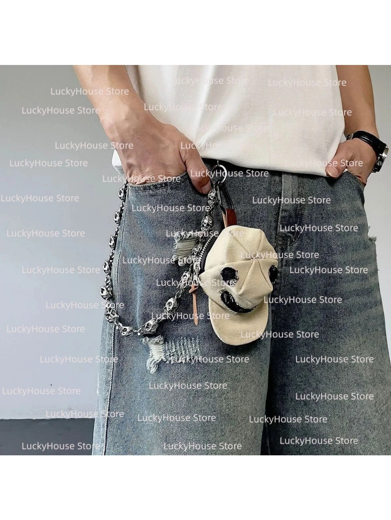 American High Street Skull Pants Chain, Unisex Punk Waist Chain, Cool Streetwear Jean Trouser Accessory for Men Women