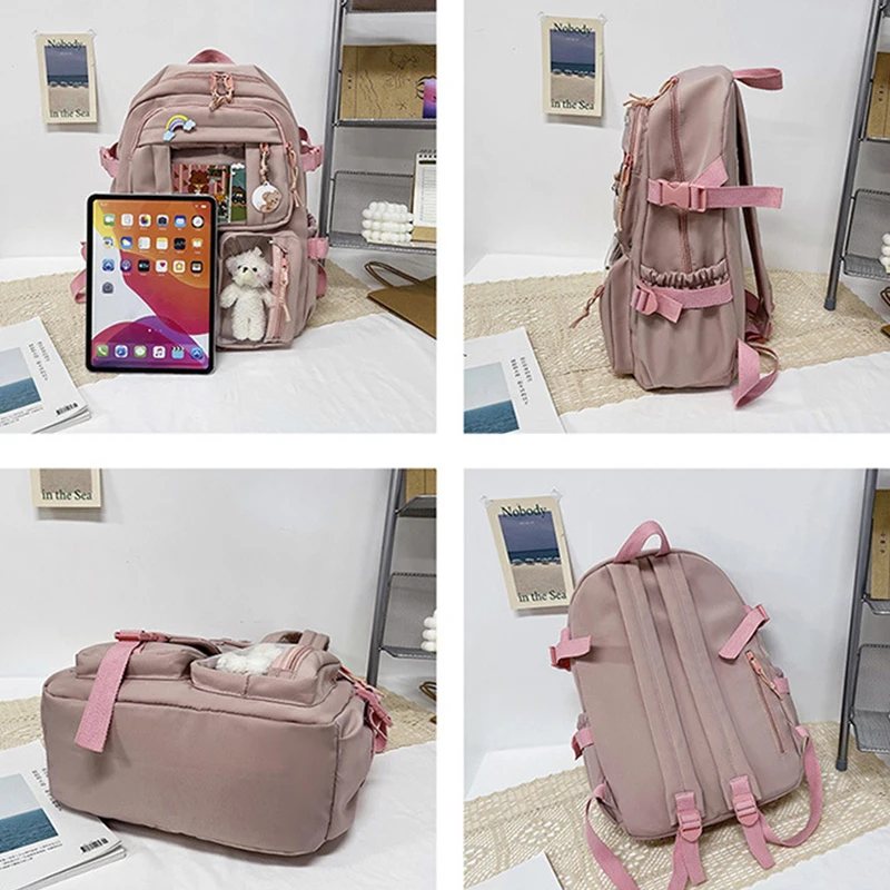 Students Backpack Large Capacity Grils Schoolbag Cartoon Korean Backpack Soild Color Travel