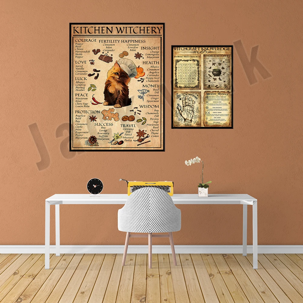 

witchcraft knowledge, wizard magic knowledge wall art, cat kitchen witchcraft poster, halloween poster