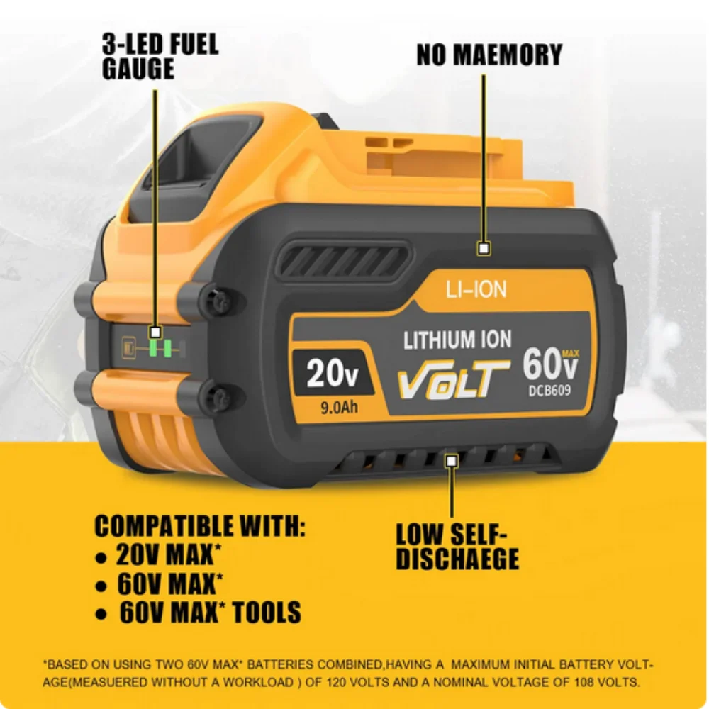 For Dewalt 20V/60V 6ah/ 9ah 21700 Lithium Battery Rechargeable Battery Compatible with DCB609 DCB547 DCF887 DCD805 Tool Battery