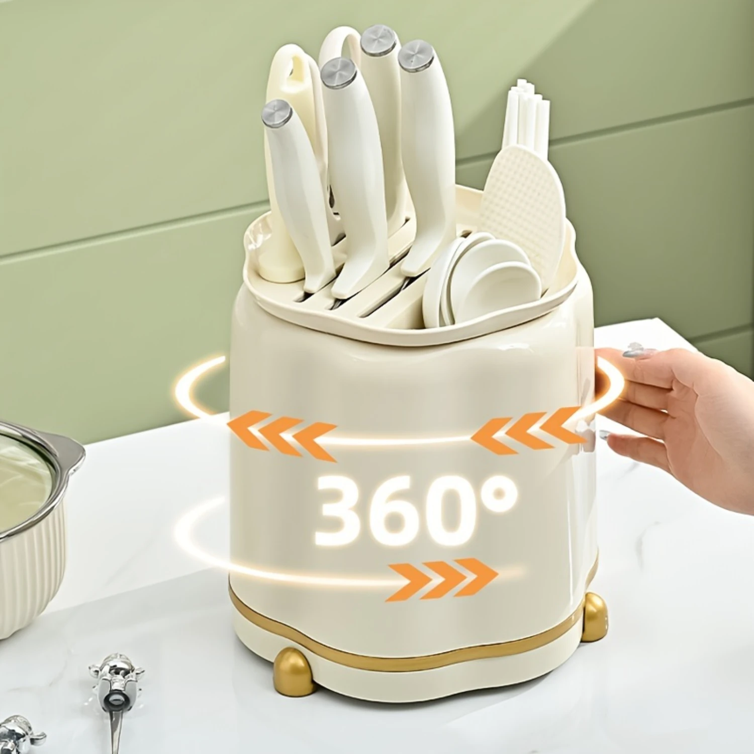 Kitchen Rotating  Rack, Light Luxury Cream Style Multifunctional  Rack, Household  Rack, Integrated Chopsticks Rack