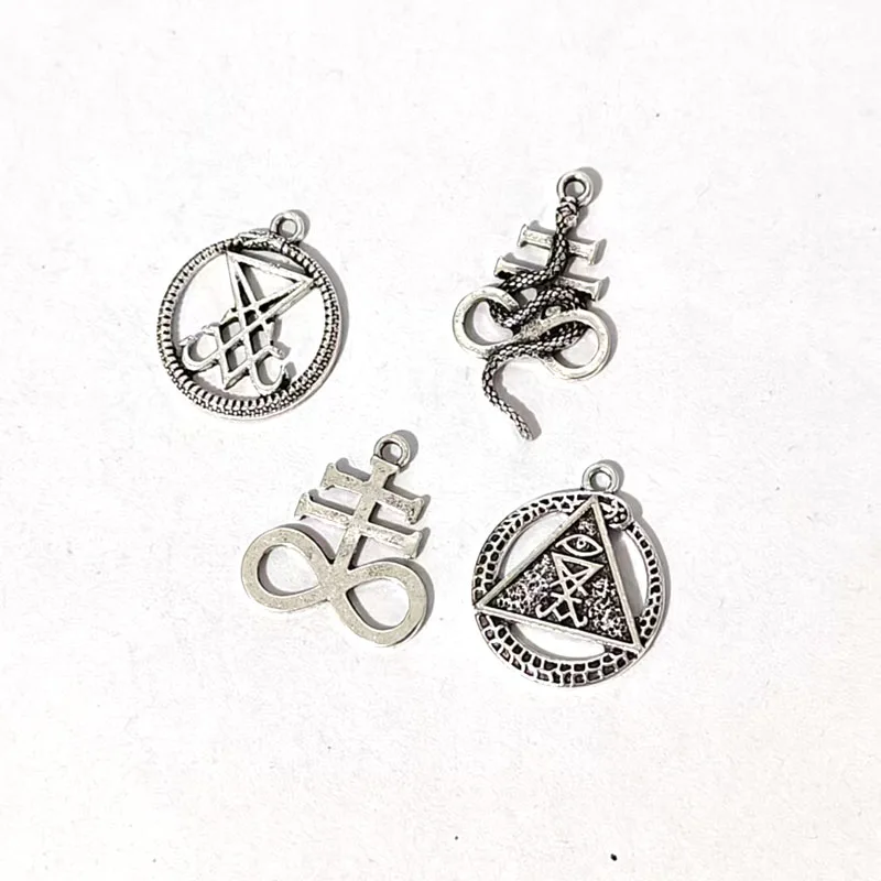 50PCS Satanic Symbol Sigil Church SNAKE PENDANT CHARM Pentagram Satan Fork Colar Talisman Lucifer Patch Leviathan Cross DIY