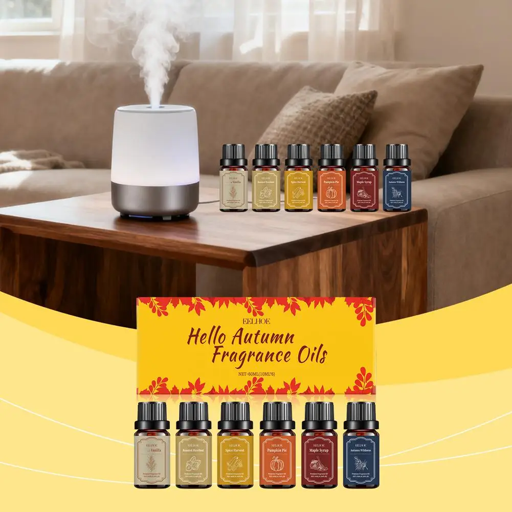 Conjunto de óleos essenciais de aromaterapia, 10ml * 6 peças, para difusor de aromaterapia, cria atmosfera doméstica confortável, aromas à base de plantas