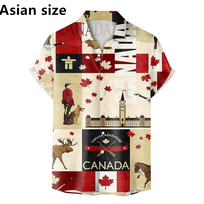 

Canada Day Printing Men Shirt 3D Print Canada Flag Fashion Beach Summer Male Shirt Lapel Buttoned Short Sleeved Tops Blouses