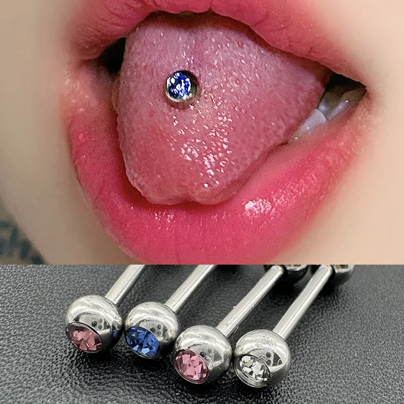 Basic Simple Tongue Rings Diamond-encrusted Ball Stainless Steel Tongue StudsHuman Puncture Accessories Comfortable Jewelry