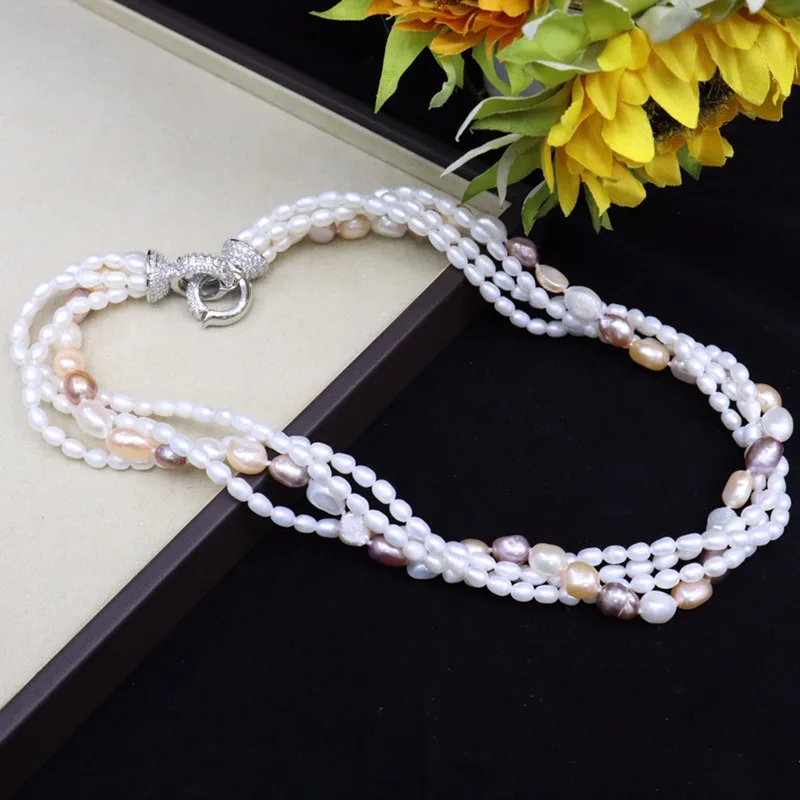 

Natural 4-5mm freshwater pearl necklace women's meter beads and matching shape collarbone chain multi-layer wear jewelry