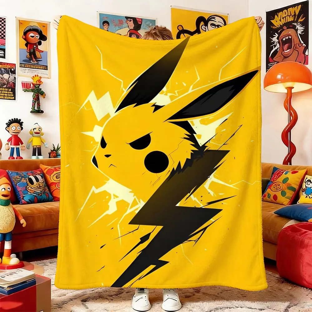 P-Pokemon Cartoon Blanket for Bed Sofa Home Decor Soft Thickened Plush Warm Throw Air Conditioning Room Machine Washable Gift