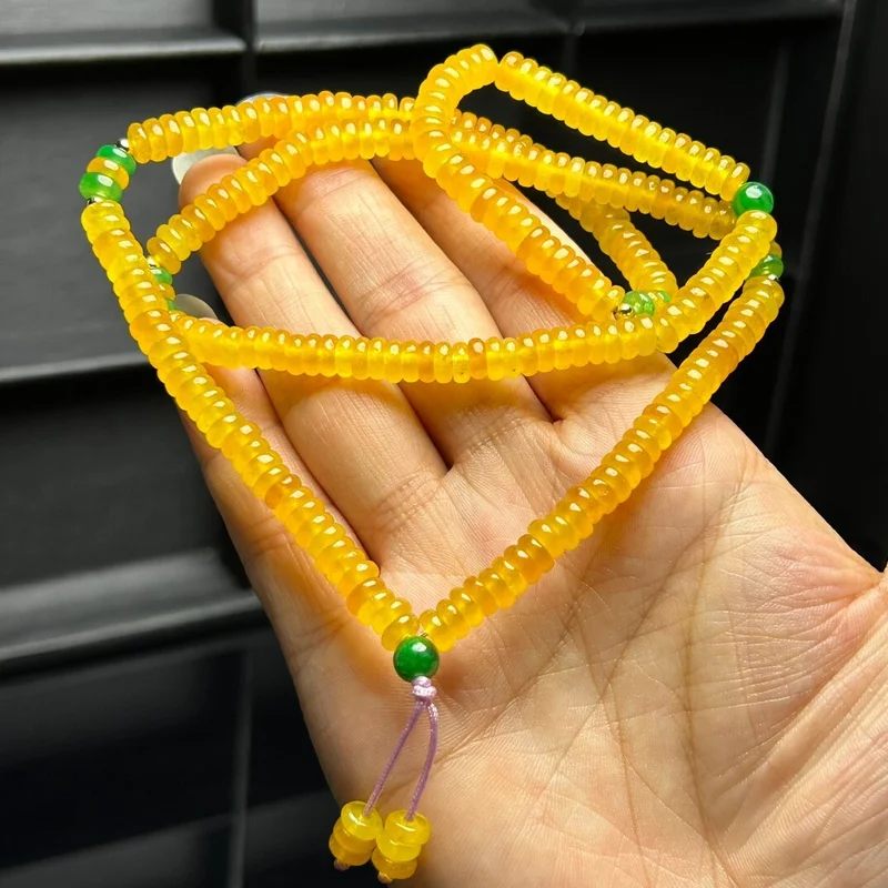 

Certified Natural A Ice yellow Jade Jadeite 5.7*1.8mm Beads Pendant&Nelaces