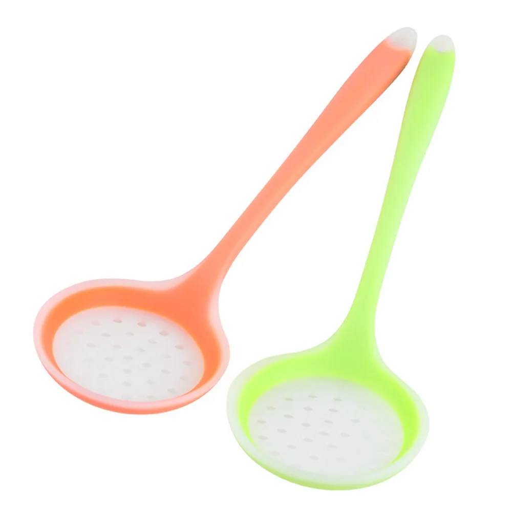 

2Pcs Silicone Skimmers Long Handle Heat Resistant Kitchen Cooking Strainers Food Grade Skimmer Ladles Oil Filter Spoons