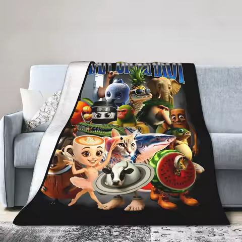 Italian Brainrot Meme Funny Blankets Flannel Autumn/Winter Multifunction Lightweight Throw Blankets for Bed Office Bedspreads