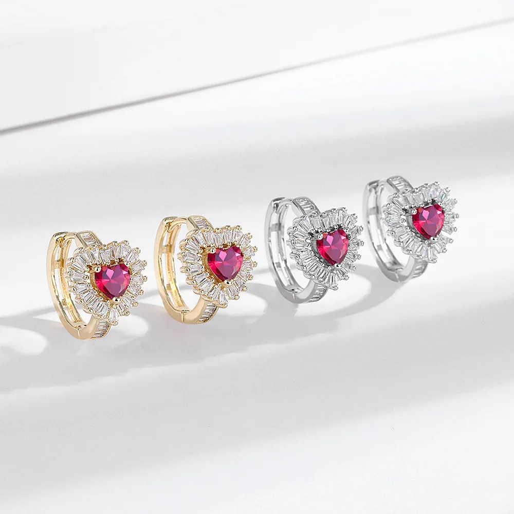 

Серьги из стерлингового серебра 925 пробы, в форме сердца, с красными цирконами, ажурные серьги, женские модные простые серьги, подарок на день рождения, свадьбу, ювелирные изделия