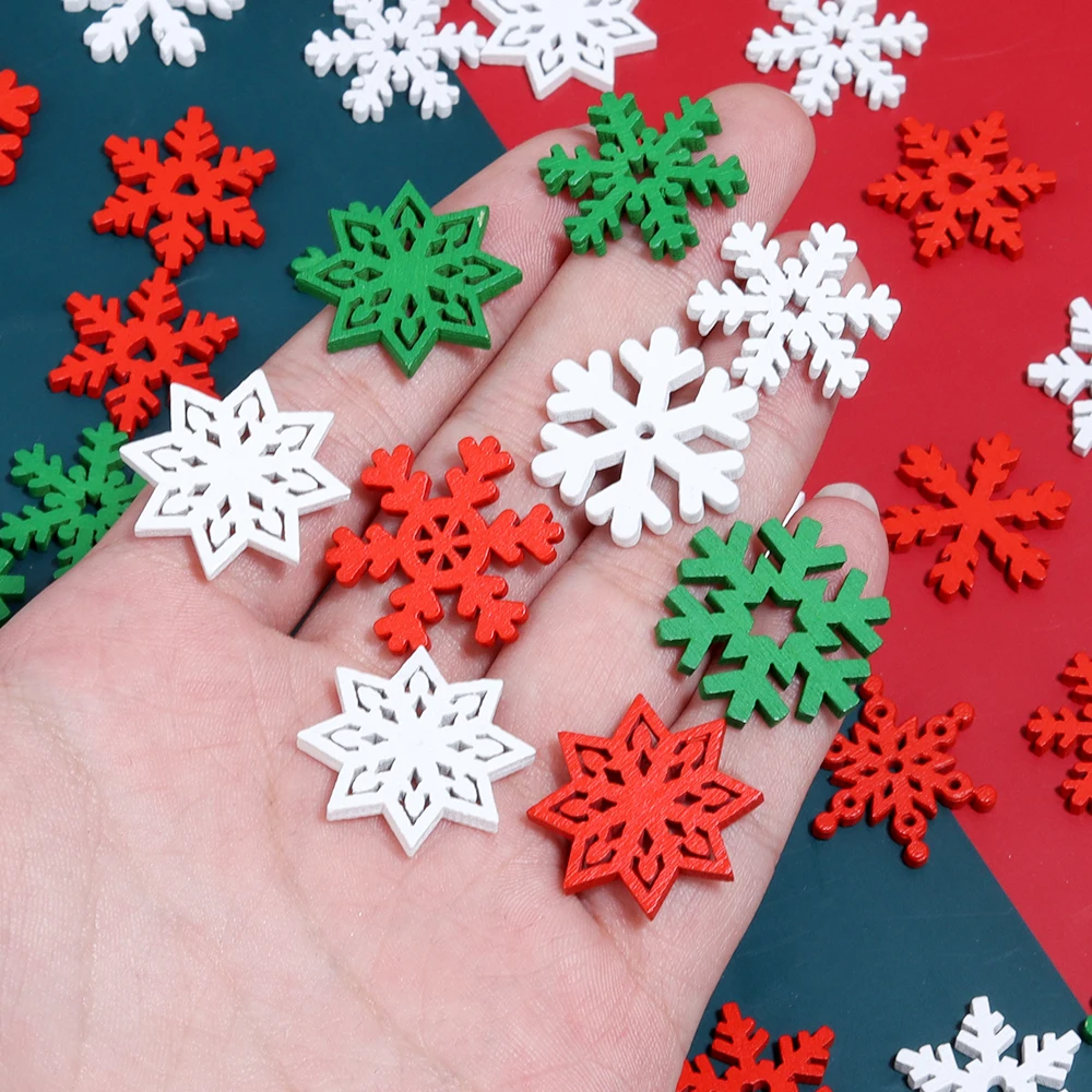 

15g Colorful Wooden Chrismas Snowflake Ornaments Mix Xmas Tree Decorations For Jewelry Making DIY Necklace Crafts Home Decor
