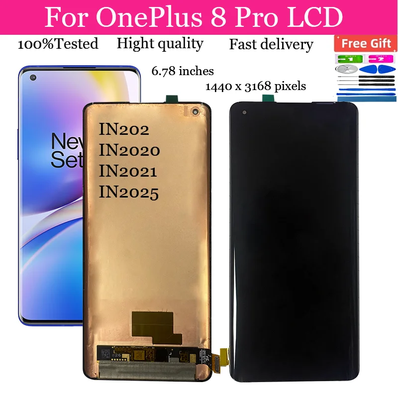 

6.78" AMOLED Display For OnePlus 8 Pro IN2023 IN2020 IN2021 LCD Touch Screen Digitizer Display Replacement Assembly With Frame