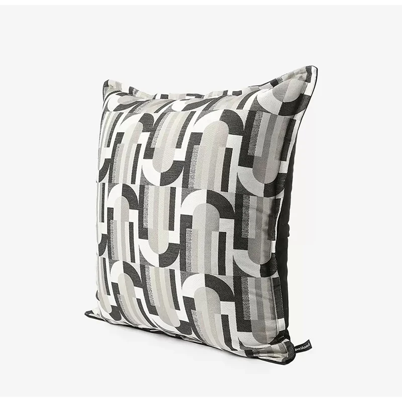 Diphylleia Modern Abstract Black Apricot Geometric Jacquard Pillow Cover  Luxurious Accent Cushion Case 50x50cm For Villa Hotel