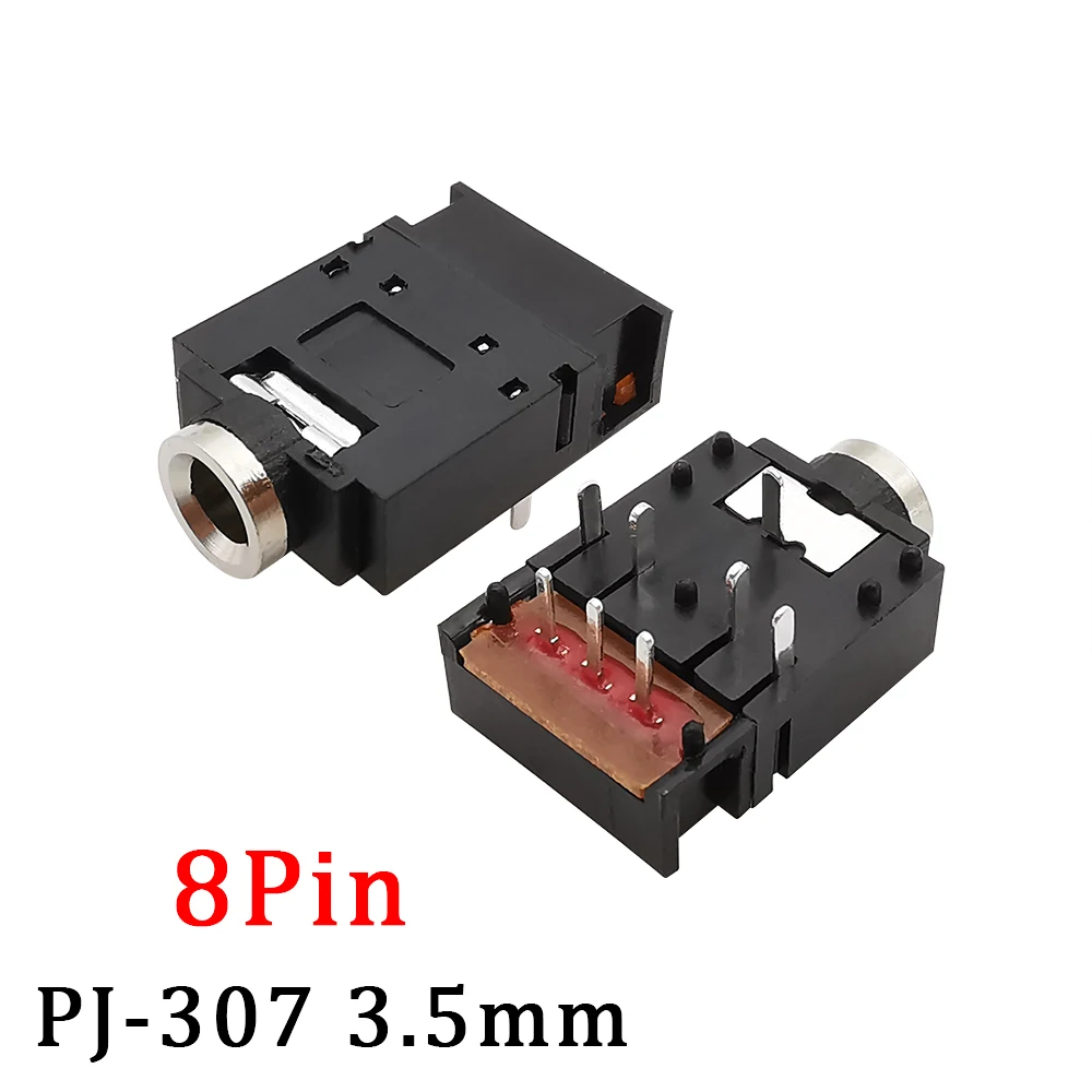 1〜10個PJ-307 3.5mmジャックpj307 3.5mmデュアルトラックステレオオーディオジャック8ピンメスコネクタ、スイッチ付きpj307ジャック3.5