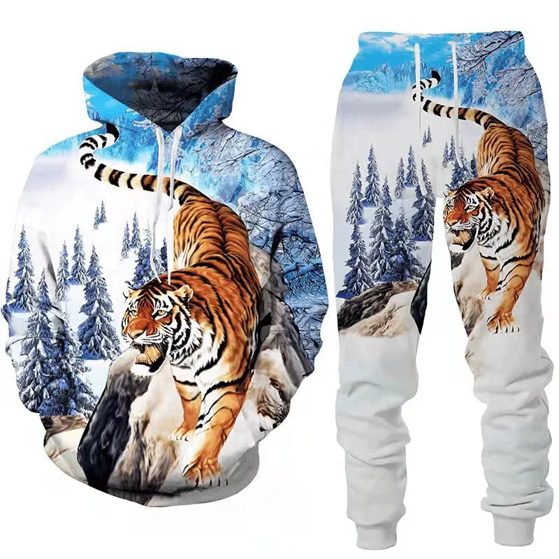 Tier 3d Löwe Tiger gedruckt Hoodie Hosen Anzug coole Männer/Frauen 2 Stück Sport bekleidung Trainings anzug Set Herbst und Winter Herren bekleidung