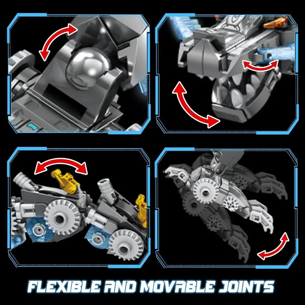 ชุดตัวต่อเครื่องกลมังกรสีเทาแบบสองรูปแบบ 1,390 ชิ้น เหมาะสำหรับการสะสมและจัดแสดงสำหรับวัยรุ่นและผู้ใหญ่
