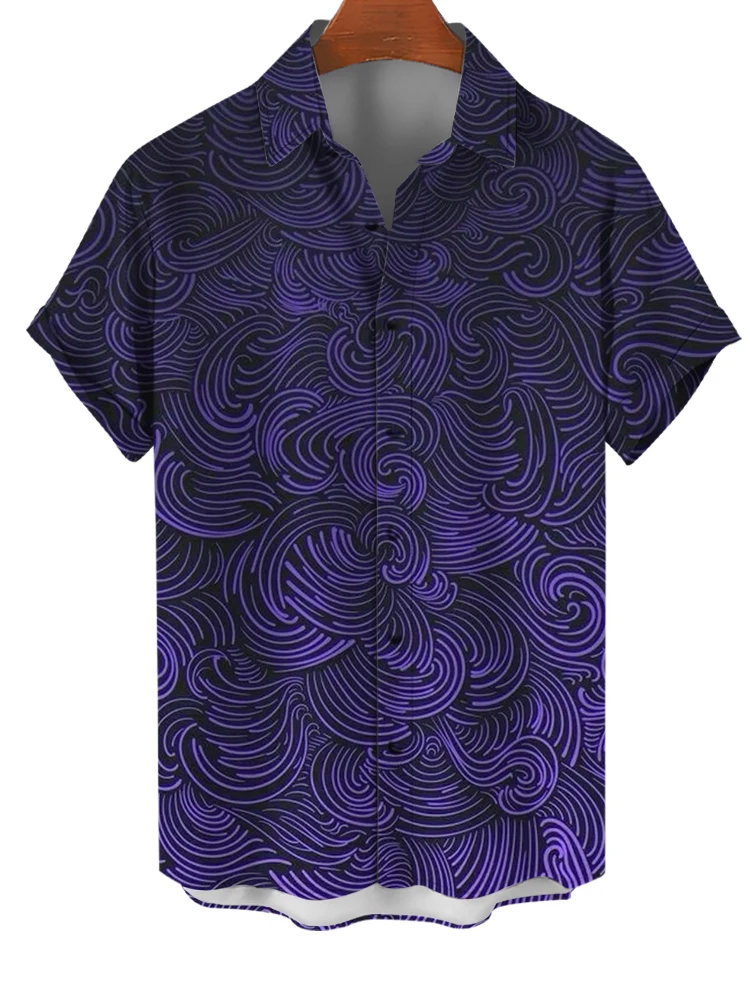 

Shirt Street Trend Men's Short Sleeve Tee Fashion Linear Print Party Vacation Shirt Comfortable Breathable Jacket Clothing